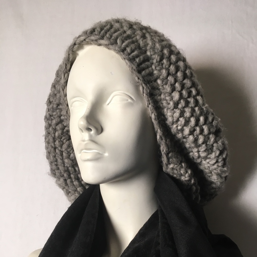 Patricia Underwood Grey chunky knit oversized hat